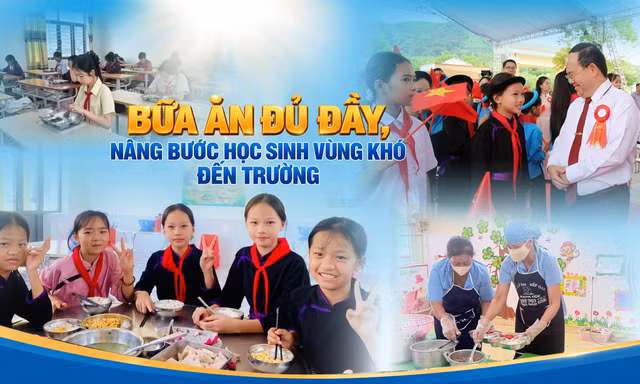 Bữa ăn đủ đầy, nâng bước học sinh vùng khó đến trường