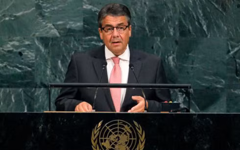 Ngoại trưởng Đức Sigmar Gabriel phát biểu tại Liên Hợp Quốc ngày 21/9. (Ảnh: Reuters)