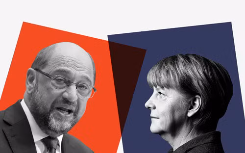 Đương kim Thủ tướng Angela Merkel của đảng Liên minh Dân chủ Cơ đốc giáo và ứng cử viên Martin Schulz. Ảnh: telegraph.co.uk