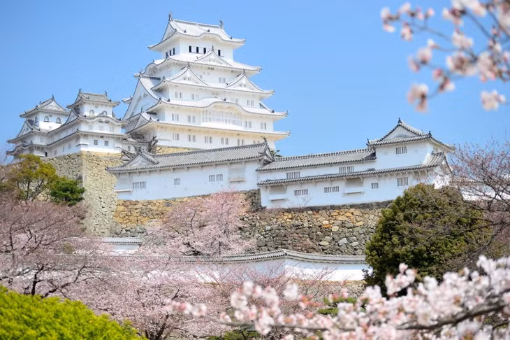 Lâu đài Himeji, Hyogo: Lâu đài Himeji nằm ở trung tâm thành phố Himeji, cách thủ đô Tokyo 650 km về phía tây. Đây là ví dụ tiêu biểu của kiến trúc lâu đài Nhật Bản truyền thống. Công trình này được UNESCO công nhận là di sản thế giới vào năm 1993 và là di tích lịch sử đặc biệt của Nhật. Himeji được chiến binh Samurai Akamatsu Norimura xây dựng năm 1333. Tường của lâu đài được làm bằng gỗ và phủ một lớp thạch cao trắng để chống cháy. Do đó, Himeji còn có tên gọi là “Lâu đài Hạc Trắng”. Ảnh: Jpninfo.