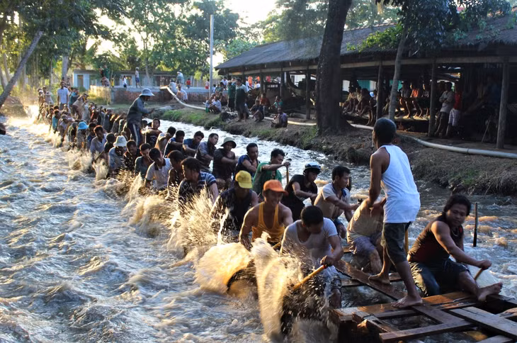 Đồng bào Khmer tập bơi đua chuẩn bị cho lễ hội đua ghe Ngo.