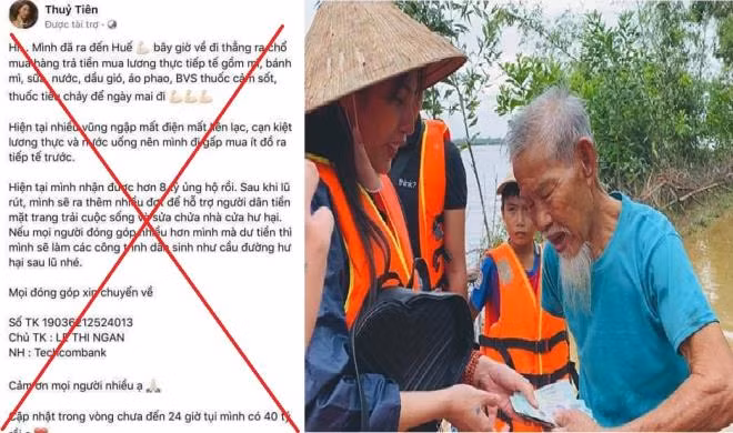 Tài khoản mạo danh ca sĩ Thủy Tiên kêu gọi chuyển tiền ủng hộ đồng bào miền Trung.