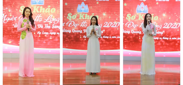 Các thí sinh thể hiện sự duyên dáng trong trang phục áo dài, Ảnh: Nguyễn Dung.