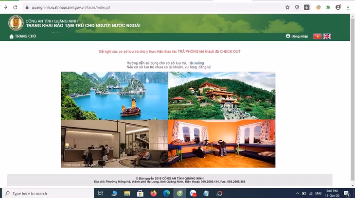 Phần mềm khai báo tạm trú cho người nước ngoài trên Cổng thông tin điện tử Công an tỉnh Quảng Ninh.