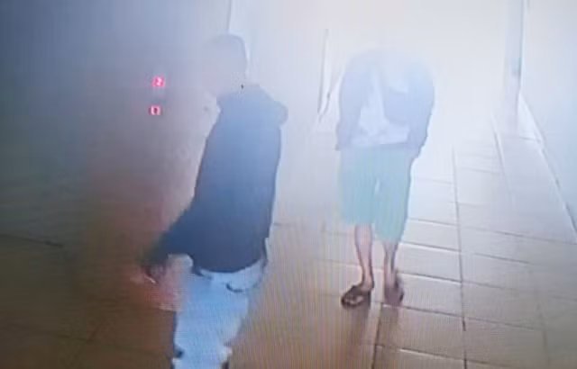 Hình ảnh 2 thanh niên đến chung cư của bà L. lấy giấy tờ được camera an ninh ghi lại
