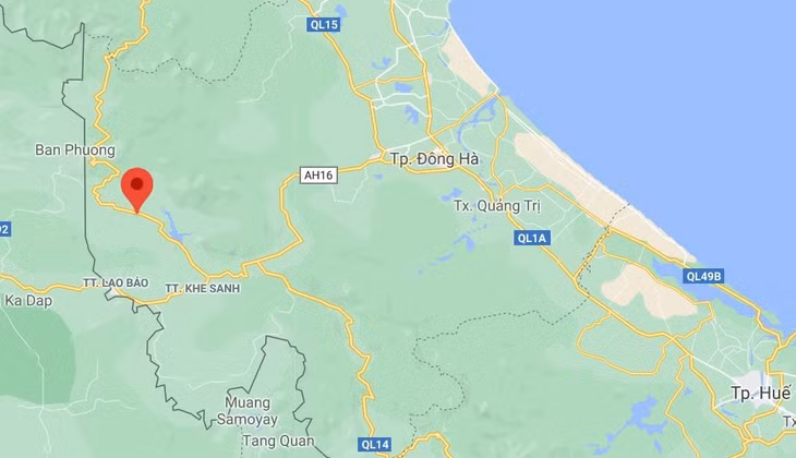 Vụ sạt lở xảy ra tại Đoàn 337, cách TP Đông Hà gần 90 km. Ảnh: Google Maps