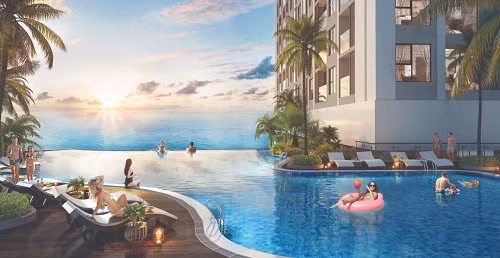 Hệ thống bể bơi vô cực ngoài trời - điểm chạm tầm nhìn tới chân trời là điểm nhấn của dự án The Ruby Hạ Long.