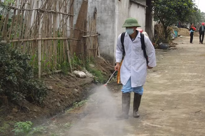 Phun hóa chất phòng bệnh sốt xuất huyết.