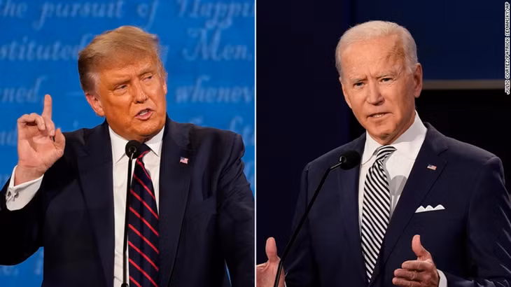 Hai ứng cử viên Donald Trump và Joe Biden sáng 23/10 theo giờ Hà Nội sẽ có phiên tranh luận cuối cùng trước thềm Ngày bầu cử 3/11. Ảnh: AP