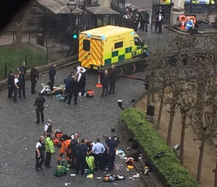 Hiện trường bên ngoài cung điện Westminster ở thủ đô London. Ảnh: Reuters
