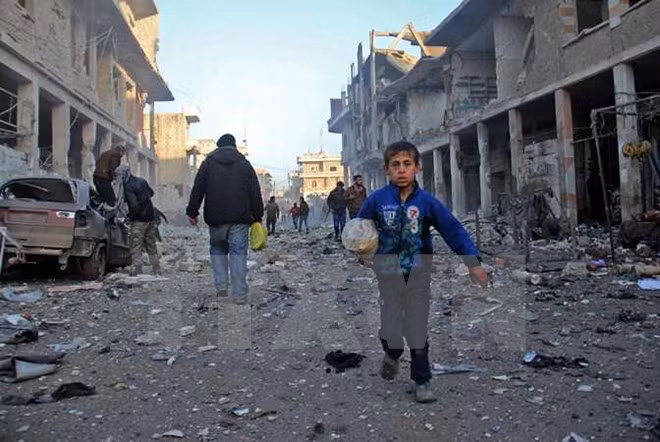 Cảnh đổ nát ở thị trấn Binnish, ngoại ô Idlib ngày 12/1. (Nguồn: AFP/TTXVN)