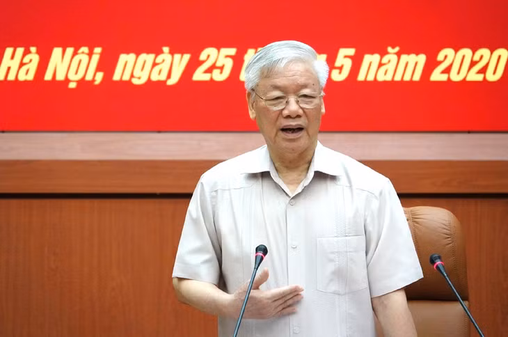 Tổng Bí thư, Chủ tịch nước, Bí thư Quân ủy Trung ương Nguyễn Phú Trọng phát biểu tại hội nghị.