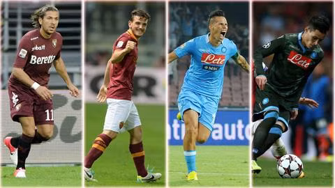 Cerci, Florenzi, Hamsik, Callejon, những tiền vệ ghi bàn hàng đầu