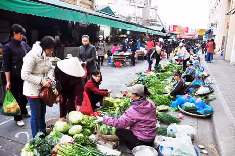 Tại các chợ trung tâm, ggười dân tấp nập đi mua sắm Tết.