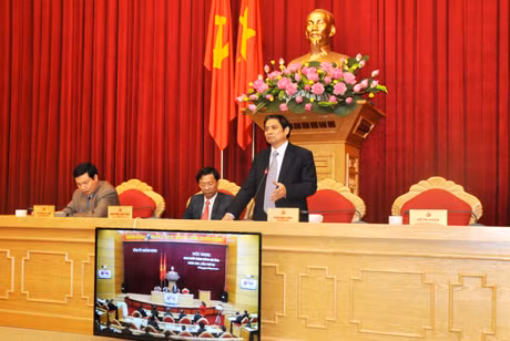 Đồng chí Phạm Minh Chính, Bí thư Tỉnh ủy phát biểu tại hội nghị.