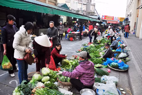 Các quầy hàng thực phẩm rau, thịt cá cũng rất đông người dân tới mua chuẩn bị lễ tiễn ông Công ông Táo.
