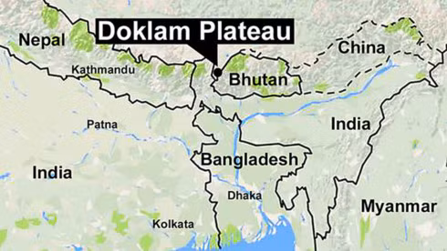 Vị trí cao nguyên Doklam. (Ảnh: CNN)