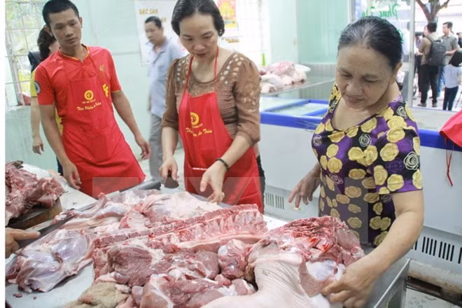 Người dân mua thịt lợn tại cửa hàng bình ổn giá, thành phố Biên Hòa, tỉnh Đồng Nai. (Ảnh: Lê Xuân/TTXVN)