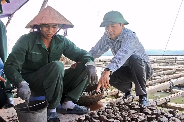 Đồng chí Bí thư Tỉnh ủy trò chuyện cùng người dân đang nuôi trồng thủy sản