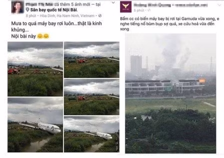 Ảnh chụp facebook tung tin bịa đặt máy bay rơi.