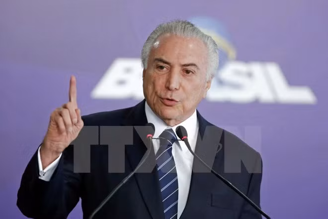 Tổng thống Brazil Michel Temer tại một sự kiện ở Brasilia ngày 6/7. (Nguồn: AFP/TTXVN)