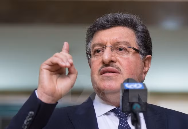  Người phát ngôn của phe đối lập Syria Salem al-Meslet tại cuộc họp báo ở Geneva, Thụy Sĩ ngày 1/2. (Nguồn: THX/TTXVN)