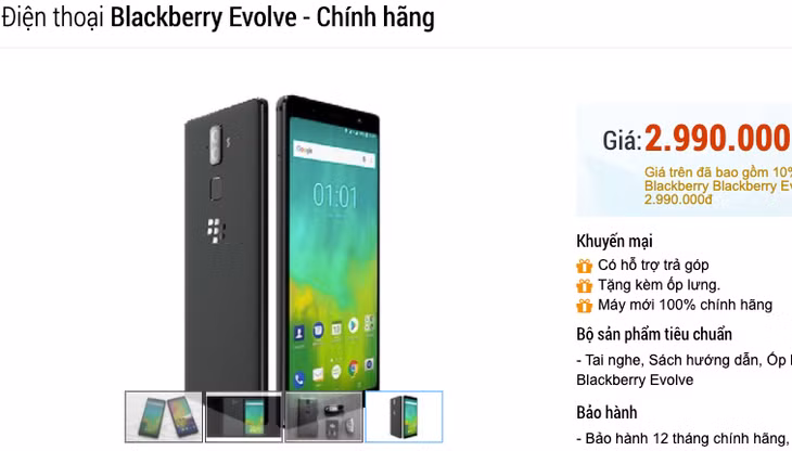 Giá chính hãng BlackBerry Evolve giảm hơn 60% sau một năm.