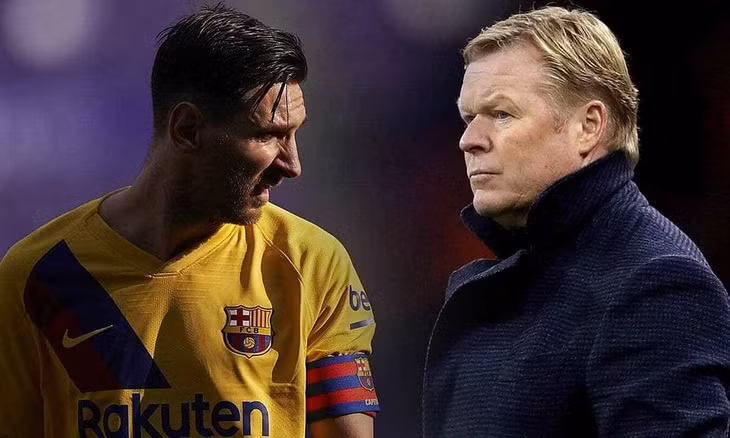 Koeman (phải) phủ nhận mâu thuẫn với Messi. Ảnh: Marca