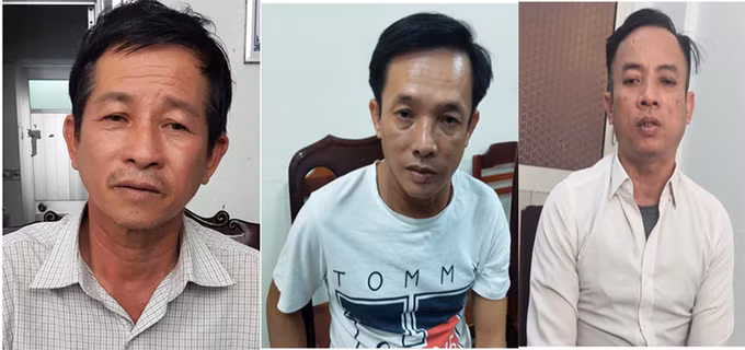 Từ trái qua: Ngô Quốc Hùng, Lê Văn Mười Một, Lê Văn Mười tại cơ quan. Ảnh: Nam An.