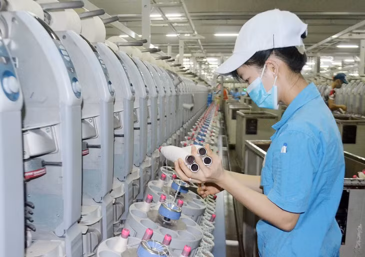 Công nhân đứng máy dây chuyền sản xuất sợi, Công ty TNHH KHKT Texhong Ngân Long (KCN Hải Yên, TP Móng Cái).