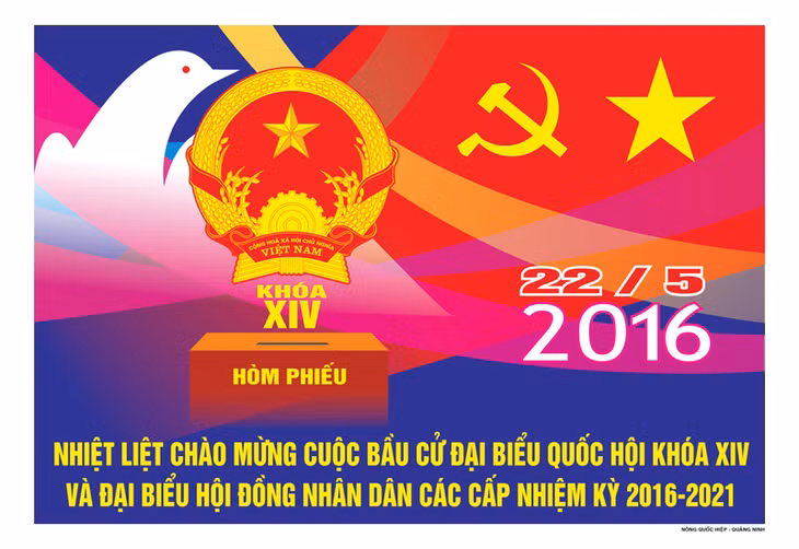Tranh cổ động chào mừng bầu cử Quốc hội khóa XIV của hoạ sĩ Nông Quốc Hiệp.