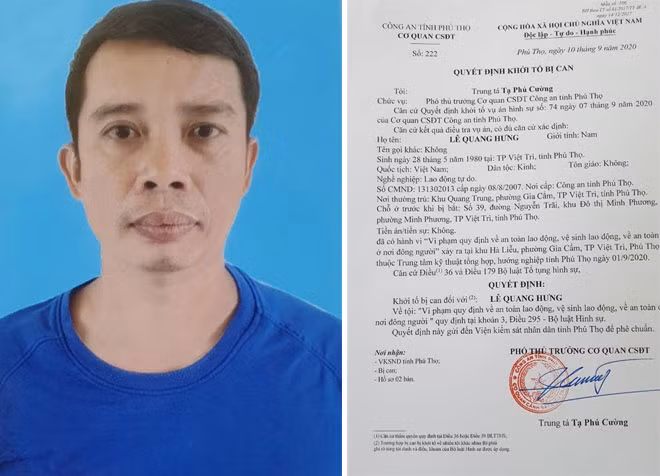 Đối tượng Hưng và quyết định khởi tố bị can đối với đối tượng.