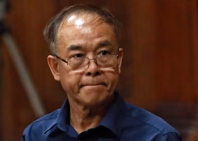 Ông Nguyễn Thành Tài trong phiên xử về hành vi giao trái phép 5.000 m2 đất "vàng" cho doanh nghiệp, chiều 16/9. Ảnh: Hữu Khoa.