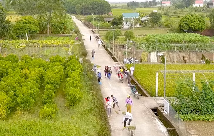Người dân xã Quảng Minh (Hải Hà) dọn vệ sinh môi trường đường thôn, xóm.