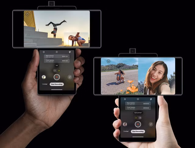 LG Wing cho phép ghi hình trên cả camera trước và camera sau cùng lúc (Ảnh: LG)
