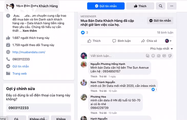 Công khai mua bán dữ liệu cá nhân tại một nhóm trên Facebook.