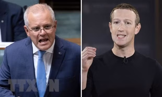 Thủ tướng Australia Scott Morrison (trái) và Nhà sáng lập kiêm Giám đốc điều hành Facebook Mark Zuckerberg. (Ảnh: AP/TTXVN)