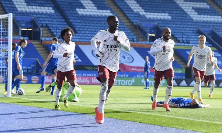 Pepe chia vui sau khi ghi bàn nâng tỷ số lên 3-1 cho Arsenal. Ảnh: Arsenal FC.