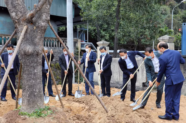 Các đồng chí lãnh đạo tỉnh trồng cây đầu năm tại Mặt bằng sản xuất Khu Giáp Khẩu, Công ty Than Hòn Gai.