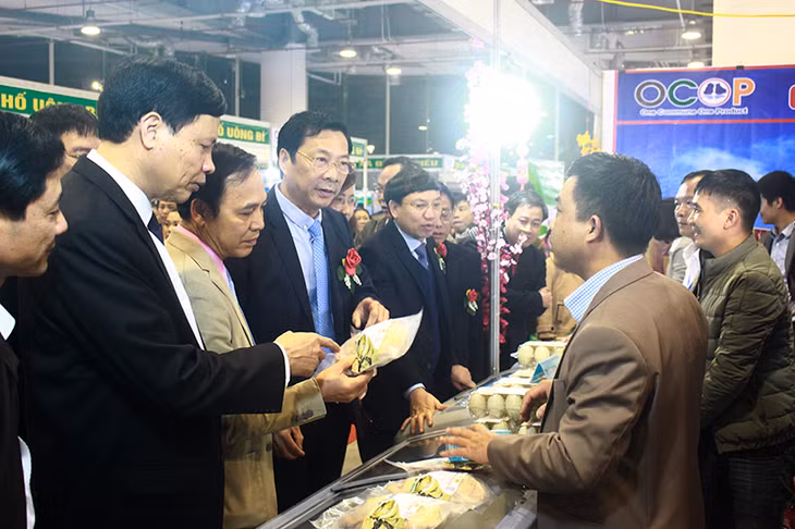 Các đại biểu tham quan gian hàng trưng bày sản phẩm OCOP của các địa phương