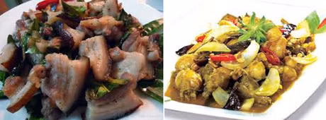 Thịt lợn Mường xào lăn. Thịt ếch xào lăn.