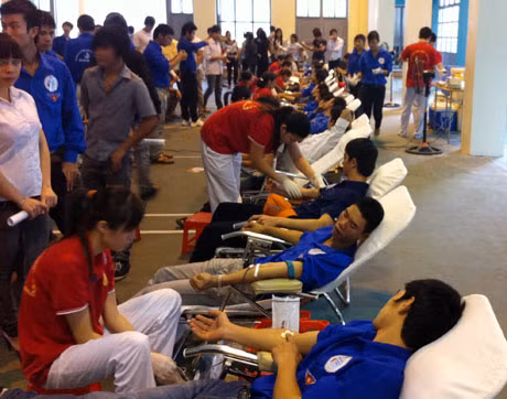 Sinh viên Trường Cao đẳng Công nghiệp và Xây dựng tình nguyện hiến máu.