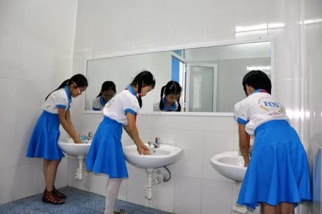 Nhà vệ sinh của một số trường Tiểu học trên địa bàn TP Hạ Long ngày càng được đầu tư khang trang hơn.