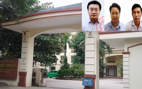Các đối tượng bị khởi tố trong vụ án gian lận điểm thi tại Hòa Bình (ảnh nhỏ). Trụ sở Sở GD&ĐT tỉnh Hòa Bình (ảnh lớn). 