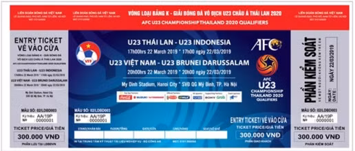  Mẫu vé có mệnh giá cao nhất 300 ngàn đồng bán tại vòng loại U23 châu Á 2020.