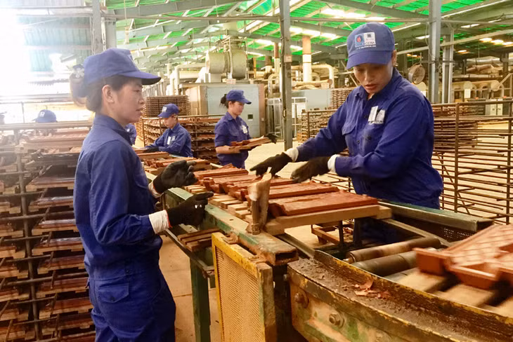 Mooi trường làm việc có yếu tố độc hại luôn tiềm ẩn nhiều nguy cơ mắc bệnh nghề nghiệp cho người lao động. Trong ảnh: hoạt động sản xuất tại nhà máy gạch Hoành Bồ.