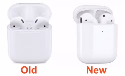 AirPods (bên trái) và AirPods 2 (bên phải) không khác nhiều về ngoại hình. Ảnh: MacRumors.