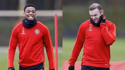 Martial và Rooney trong buổi tập