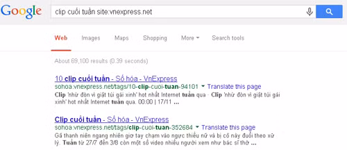 Dùng dấu site: để tìm kiếm thông tin trên một trang web cụ thể.