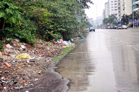 Rác thải vứt ngổn ngang bên vệ đường gây ô nhiễm môi trường và mỹ quan đô thị.